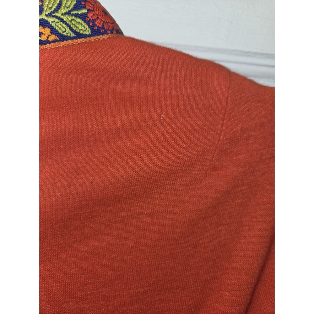 True Vintage Lanz Partridge Trim Ribbon Folk Print Dress. Red Blue. Mock Neck. - Picture 9 of 13